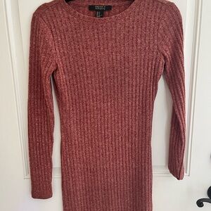 Forever 21 Long Sleeve Ribbed Dress - Rust